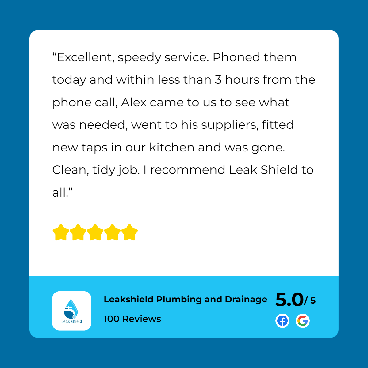 A review of a plumber with a star and a phone number.