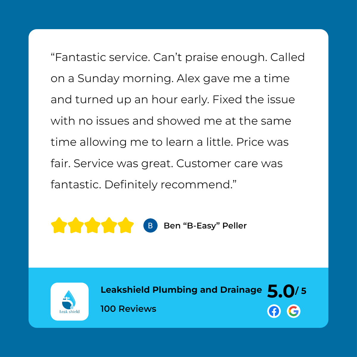 A customer review for leeds plumbers.