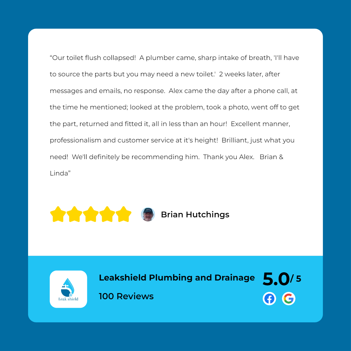 Leeds plumbing and drains customer review.