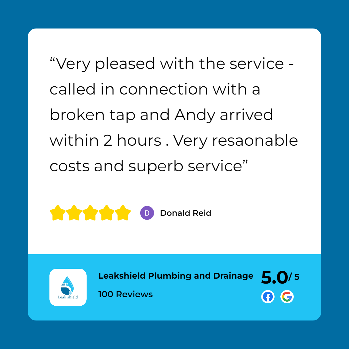 A customer review for leeds plumbing service.