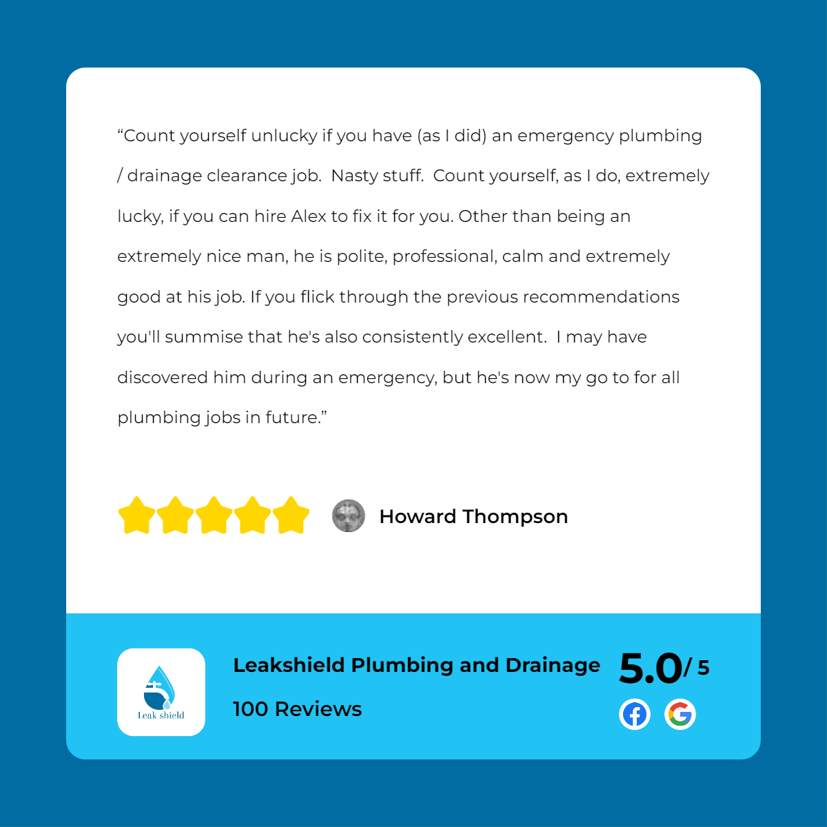 A customer review for a plumbing company.