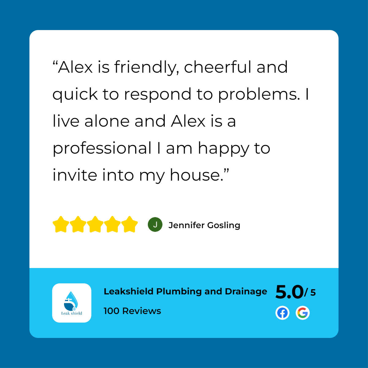 Alex plumbing customer review.