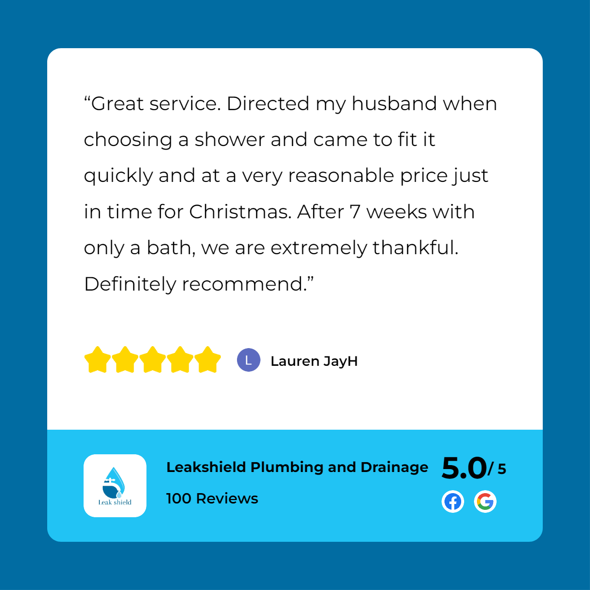 A customer review for leek plumbing and heating.