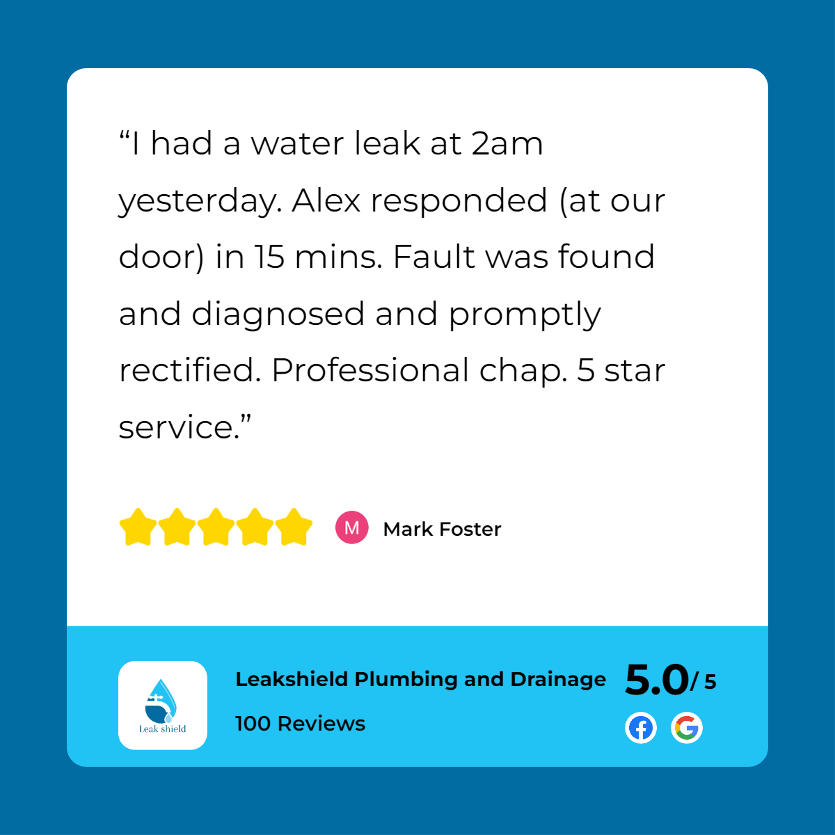 A customer review of a water leak at a home.