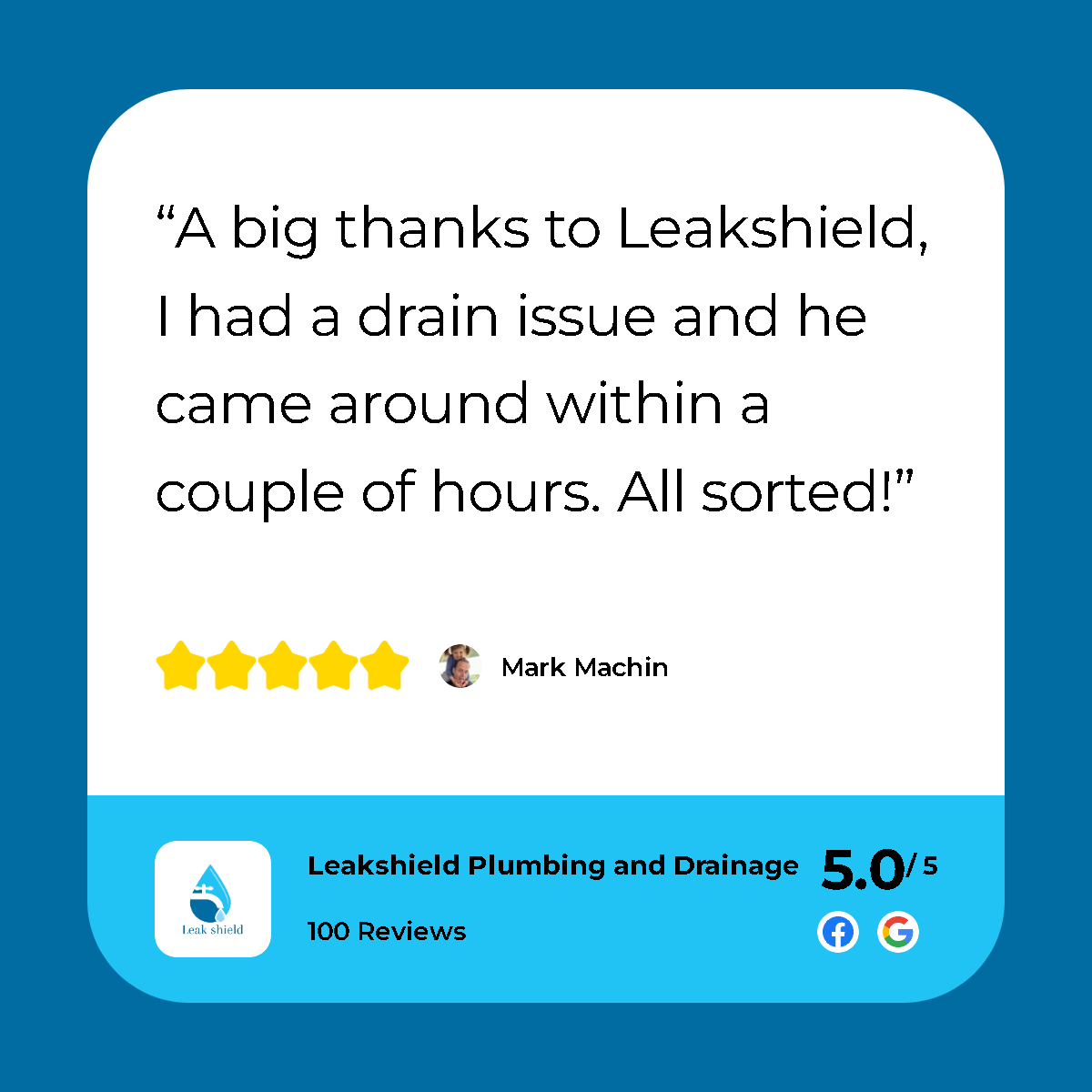 A big thanks to leakshield plumbing i had a drain issue and he came around with a.