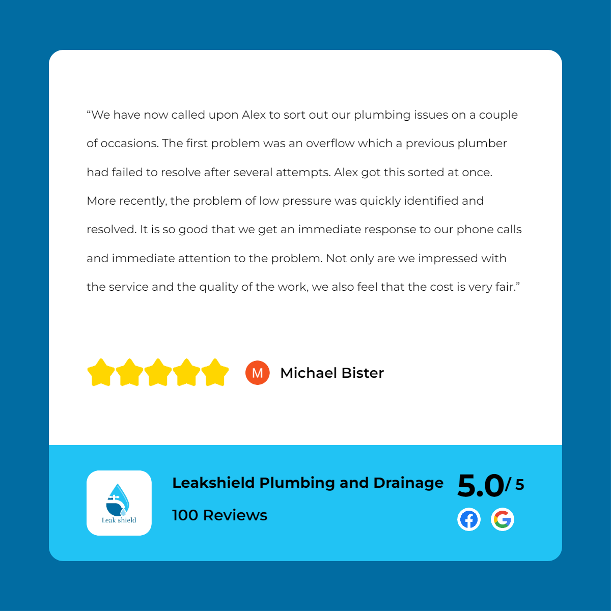 Leahhead plumbing & drains customer review.