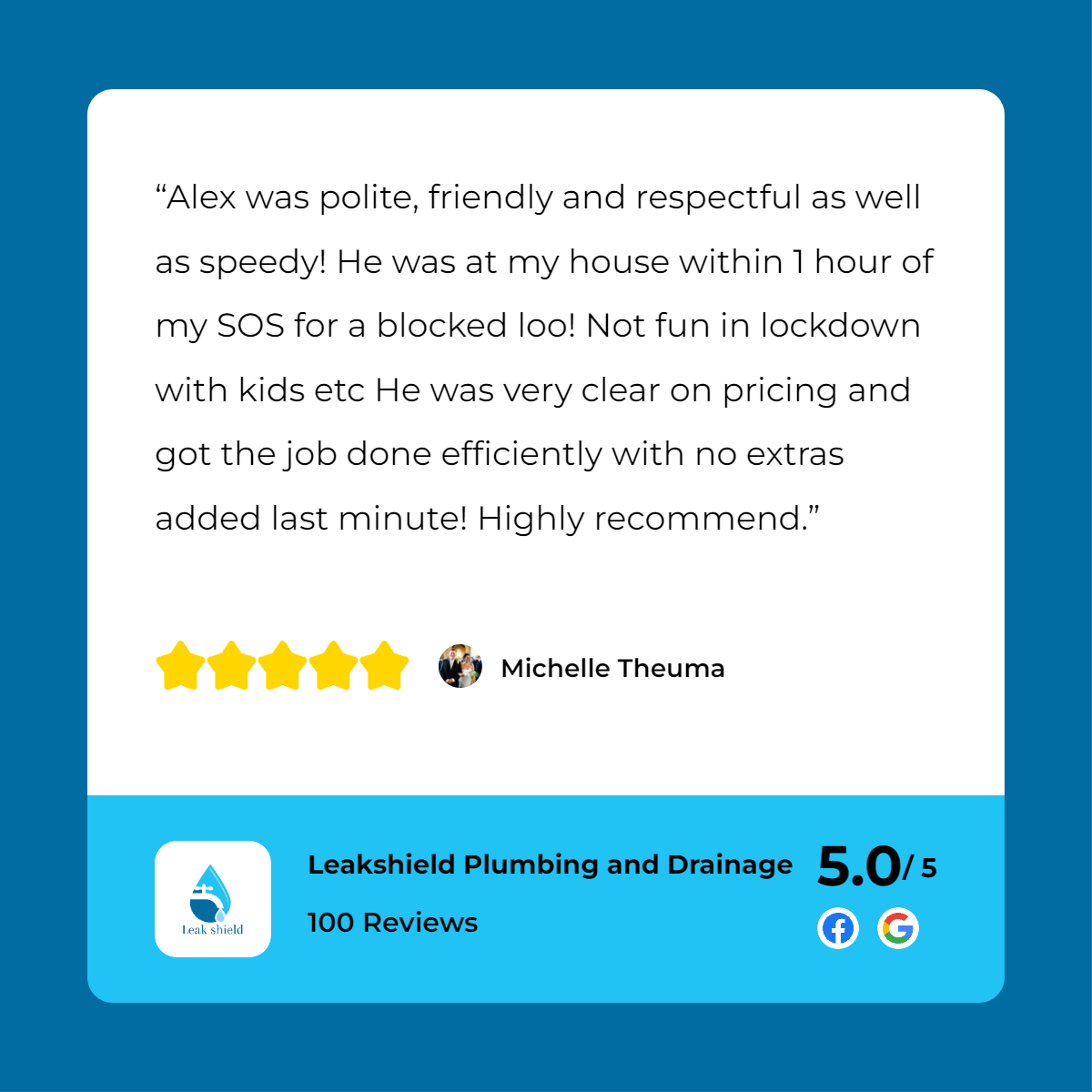 A customer review for leeds plumbing and heating.