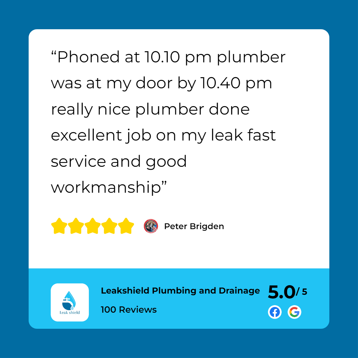 A plumber's review with a star and a thumbs up.