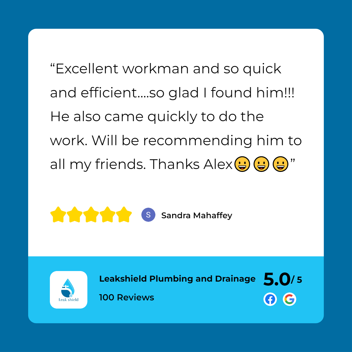 A customer review for a plumber in leeds, england.