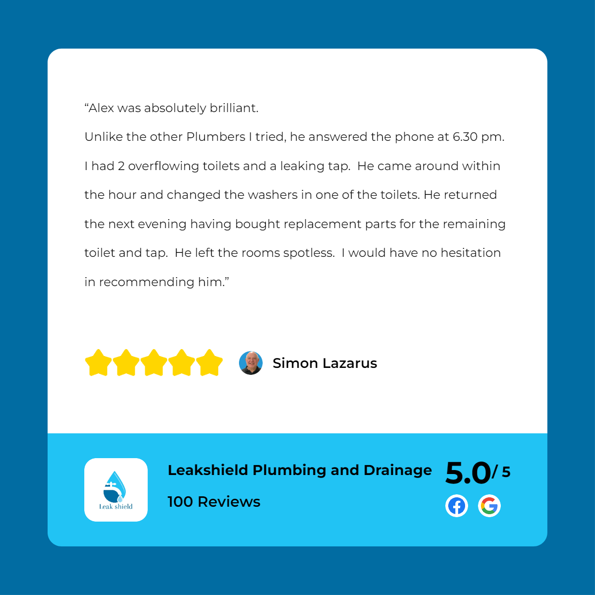 Leashhead plumbing and drains customer review.