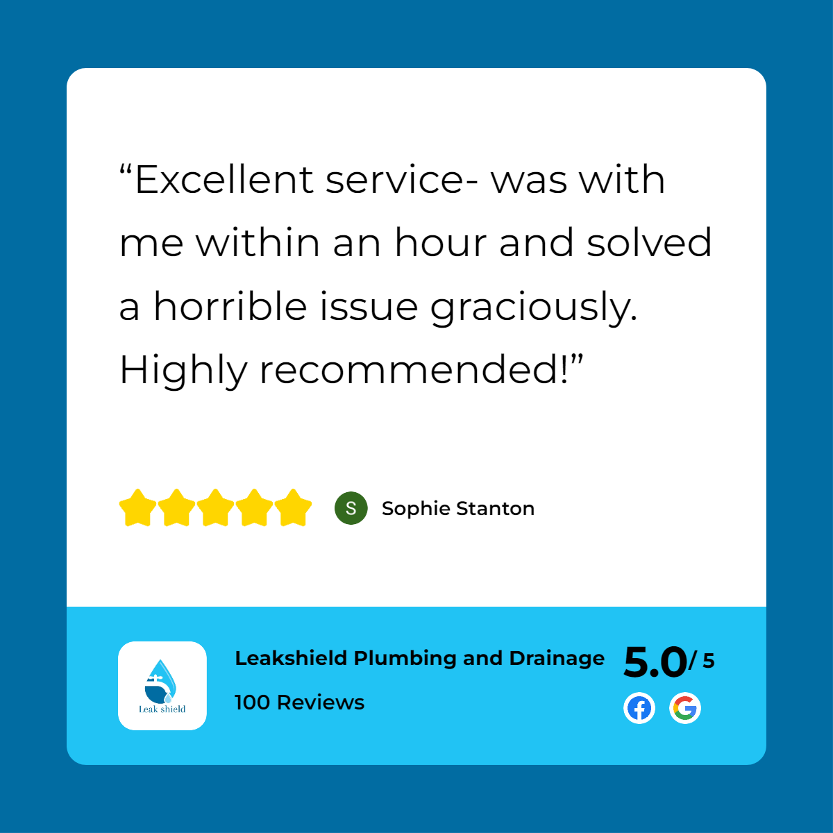 A customer review for leeds plumbing.